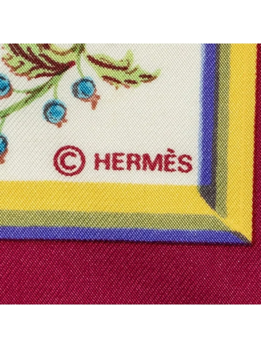 Hermes Scarf Fuchsia Green Ivory 100% Twill Silk